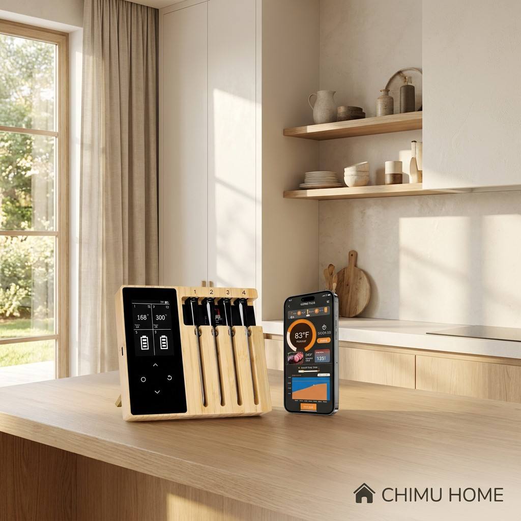 Smart Home Oven - 【CHIMU HOME】เครื่องวัดอุณหภูมิเนื้อไร้สายอัจฉริยะ บลูทูธ พร้อมหน้าจอ TFT สำหรับเตาบาร์บีคิว