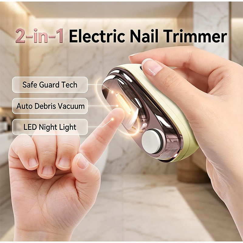 Smart Home Appliances - เครื่องตัดเล็บและขัดเงาเล็บไฟฟ้าอัจฉริยะ 2-in-1 แบบชาร์จไฟได้ พร้อมที่เก็บเศษเล็บและไฟ LED สำหรับใช้ในบ้าน