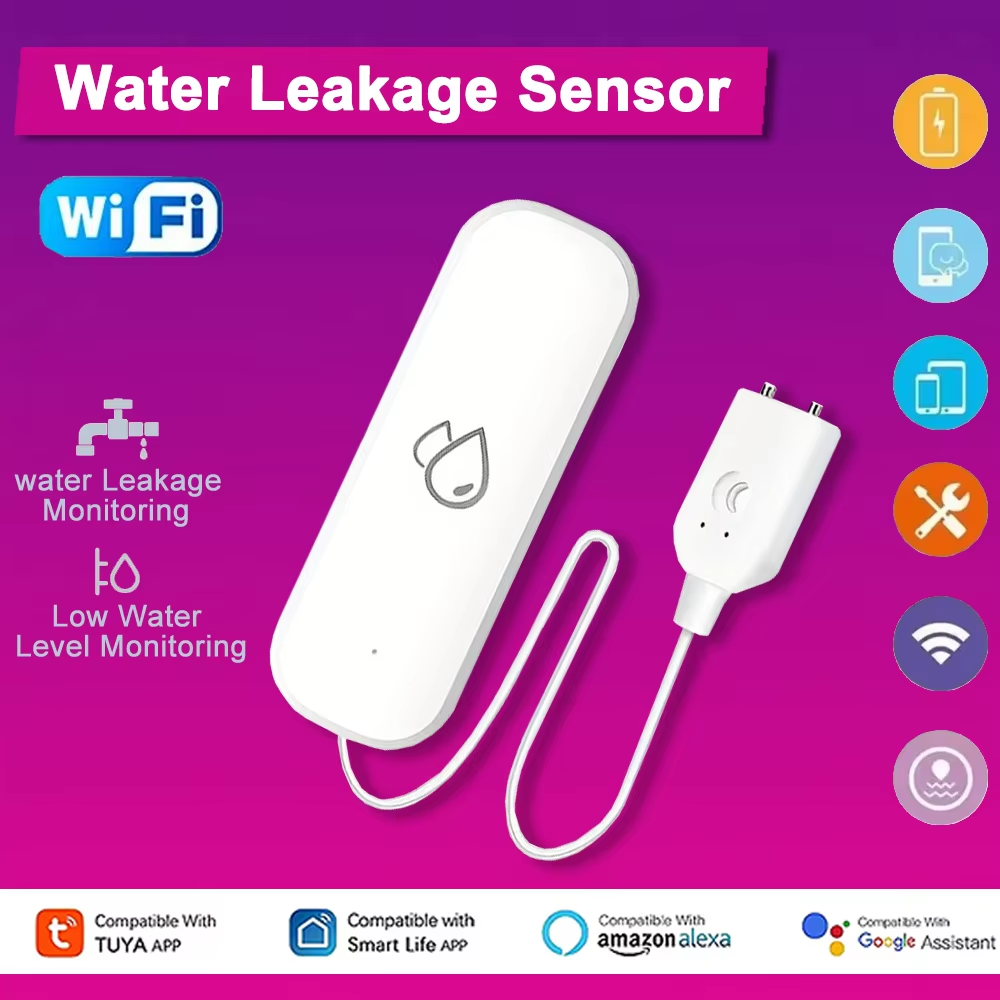 Smart Home Green - เซ็นเซอร์ตรวจจับน้ำรั่ว Tuya WiFi อุปกรณ์เตือนภัยน้ำรั่วในบ้านอัจฉริยะ ผลิตภัณฑ์ Smart