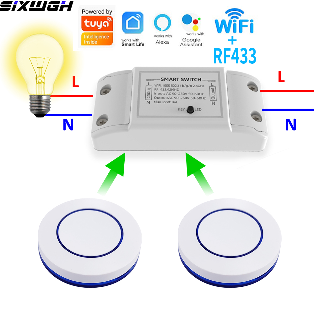 Smart Home Sistem - 16A WiFi Tuya สวิตช์อัจฉริยะรีโมทคอนโทรลไร้สายสวิตช์ตั้งเวลาใช้งานร่วมกับแอพสมาร์ทไลฟ์ อเล็กซา กูเกิล
