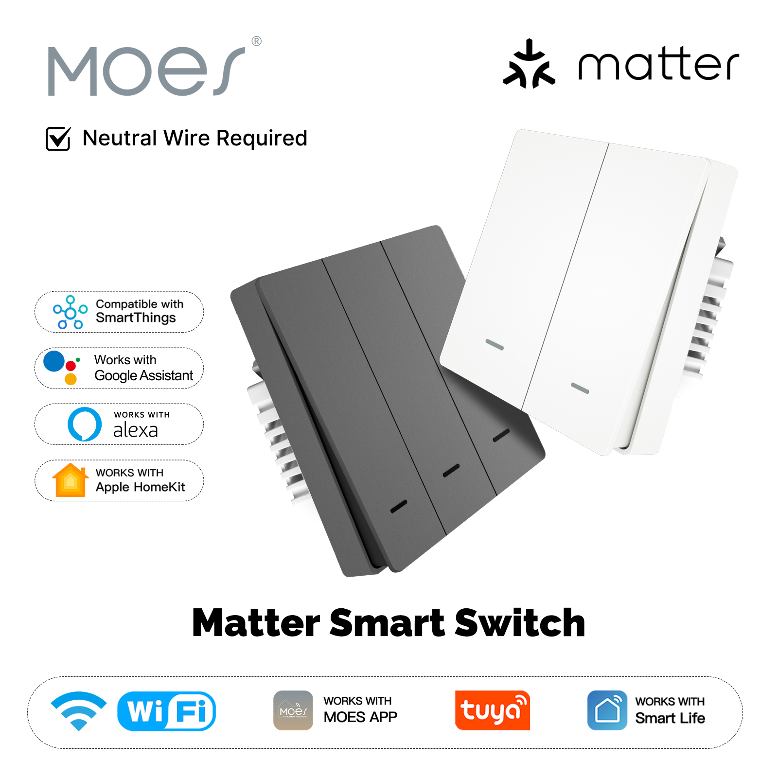 Smart Home Dashboard - MOES Matter Tuya WiFi สมาร์ทปุ่มสวิทช์ EU