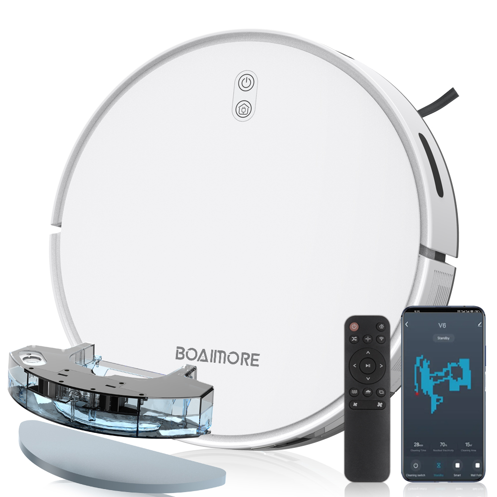 Smart Home Sistem - หุ่นยนต์ดูดฝุ่นแบบม็อบพร้อมระบบควบคุมผ่านแอพไร้สายอัจฉริยะ 6500PA เครื่องกวาดพื้นแบบชาร์จไฟเองสำหรับบ้าน