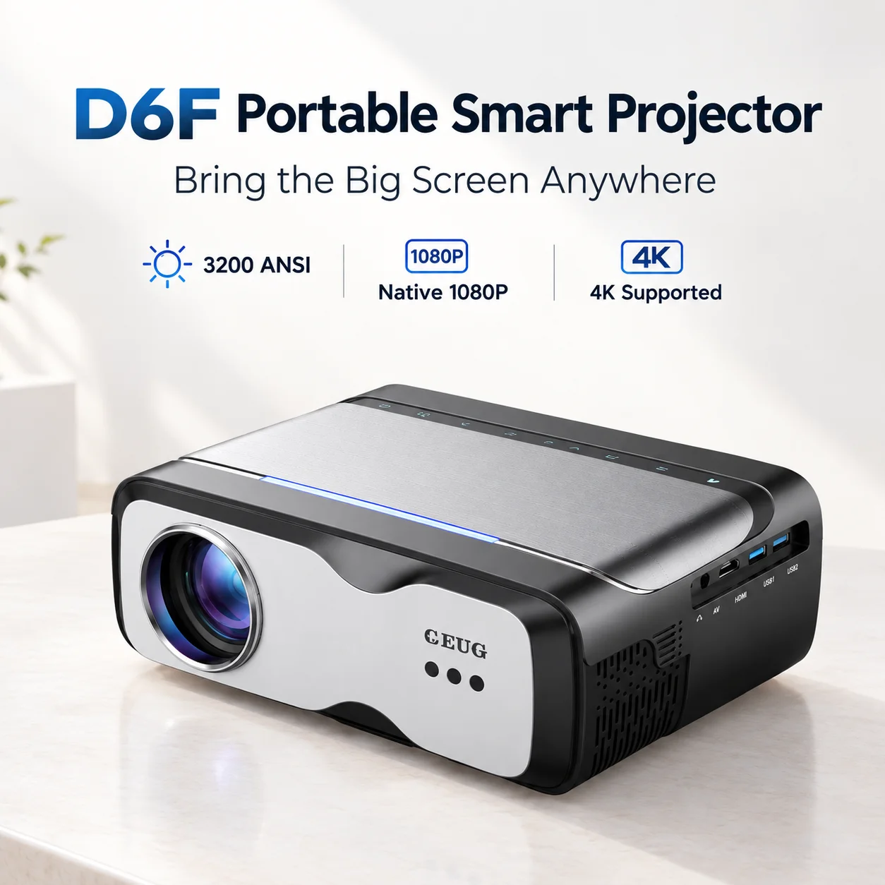 Smart Home Apk - CWEUG D6F โปรเจคเตอร์ 4K ความสว่าง 3200